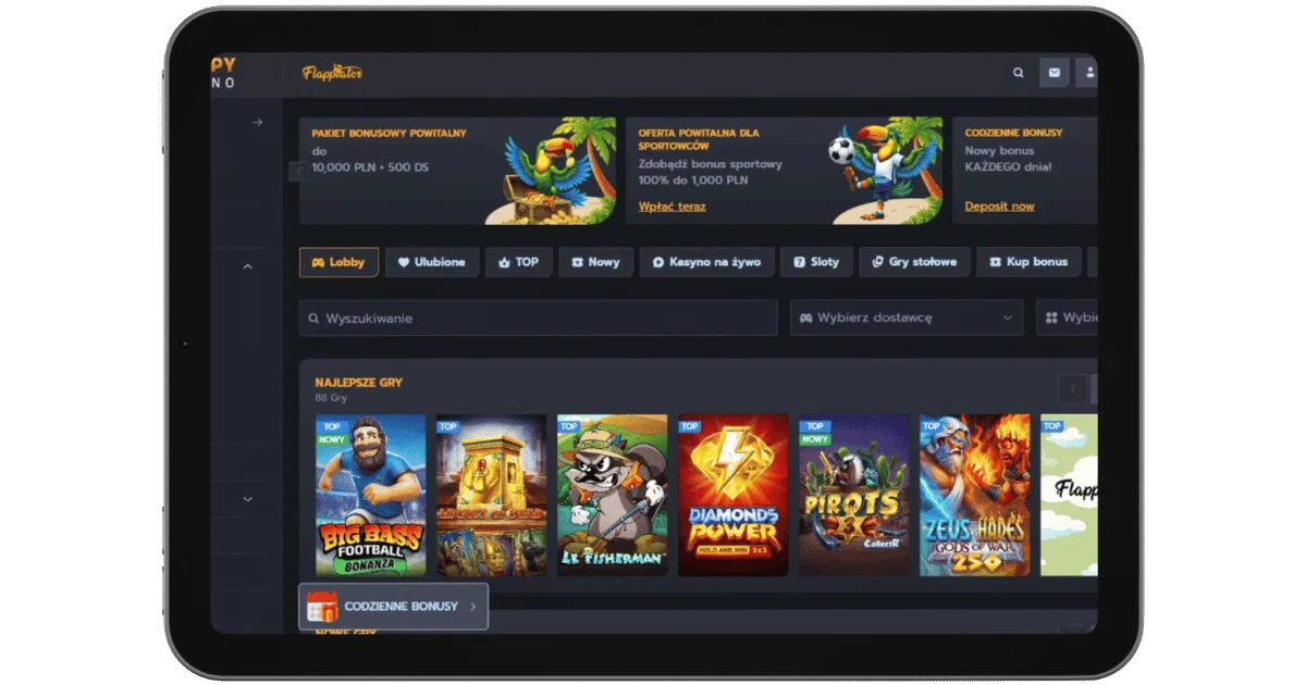 Zrzut ekranu strony kasyna online Flappy Casino